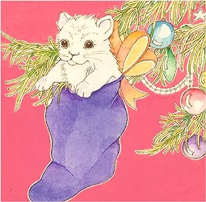 20th Century Watercolour - Christmas Kitten