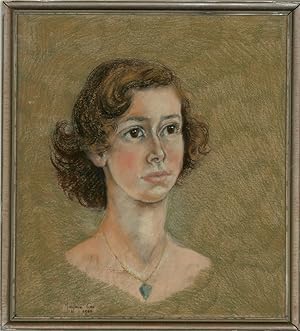 Bild des Verkufers fr Marjorie Cox (1915-2003) - 1960 Pastel, Brown-Eyed Woman zum Verkauf von Sulis Fine Art