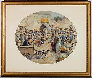 Bild des Verkufers fr Walter Schroder - Signed and dated 1928 Watercolour, The Busy Market zum Verkauf von Sulis Fine Art