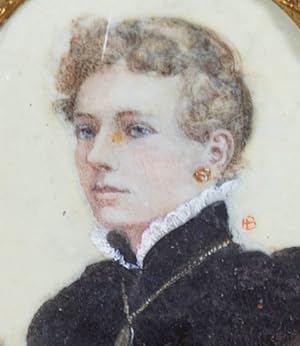 H.B. - Miniature Late 19th Century Gouache, Female Portrait