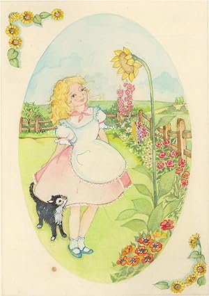 Trio of Children's Book Illustrations, 20th Century Watercolour- Girls In Summer