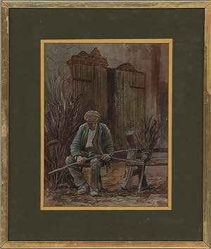 Michael Crawley - 20th Century Watercolour, Broom-Making