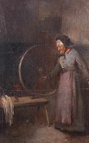 Robert Gemmell Hutchison RSA RSW (1855â"1936)- Late 19thC Oil, The Spinning Wheel