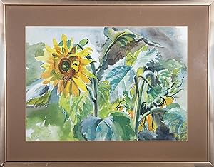 E. Cuther - 1973 Watercolour, Sunflowers