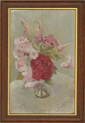 E. Frostick - Mid 20th Century Oil, Vase of Pink Flowers