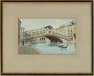 Casari - 20th Century Watercolour, Rialto Bridge, Venice