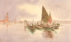 J. Pitt - 1906 Watercolour, Travelling By Boat