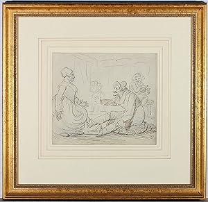 Framed Early 19th Century Pen and Ink Drawing - Happy Tavern Drinker