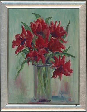Seller image for H. McC. - Contemporary Oil, Red Flowers in Tall Vase for sale by Sulis Fine Art