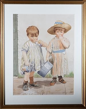 M.S - Mid 20th Century Watercolour, Two Toddlers