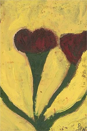 Ben Carrivick - Contemporary Oil, Two Flowers on Yellow