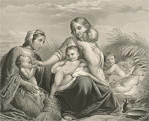 19th Century Engraving - Mothers In The Wheat Field