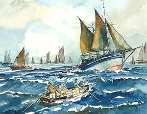 Norman Bell - Mid 20th Century Watercolour, Riding the Waves