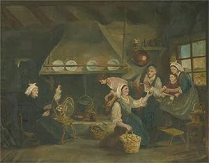 Mendoza Almeida - Early 20th Century Oil, Family In The farmhouse Kitchen