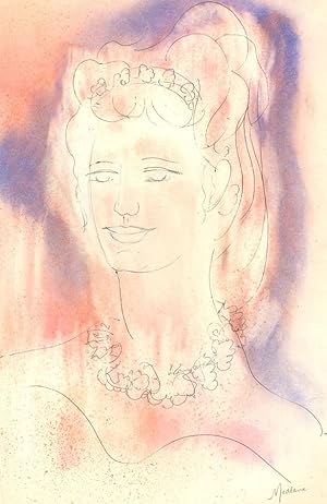 Brian Midlane - 20th Century Pen and Ink Drawing, Goddess In Purple And Coral