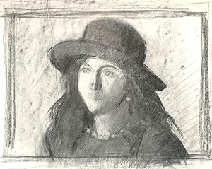 Jane Bond RP NEAC - 20th Century Charcoal Drawing, Women in a Hat