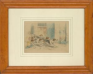 Early 20th Century Graphite Drawing - The Hounds Let Loose