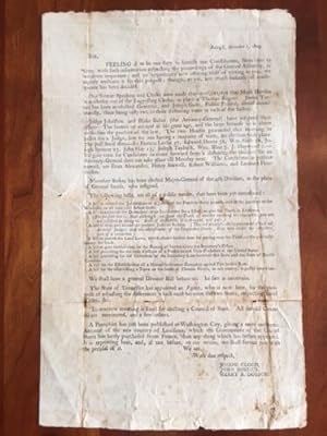 1803 Stokes County NORTH CAROLINA Unrecorded BROADSIDE regarding the Louisiana Purchase
