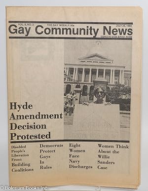 Seller image for GCN: Gay Community News; the weekly for lesbians and gay males; vol. 8, #2, July 26, 1980; Hyde Amendment Decision Protested for sale by Bolerium Books Inc.