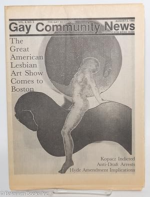 Imagen del vendedor de GCN: Gay Community News; the weekly for lesbians and gay males; vol. 8, #3, August 2, 1980; The Great American Lesbian Art Show a la venta por Bolerium Books Inc.