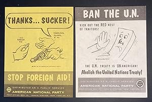 [Two small leaflets: "Ban the UN" and "Stop foreign aid!"]