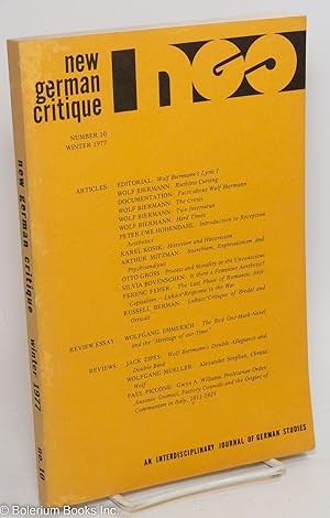 Bild des Verkufers fr New German Critique: An Interdisciplinary Journal of German Studies, Number 10, Winter 1977 zum Verkauf von Bolerium Books Inc.