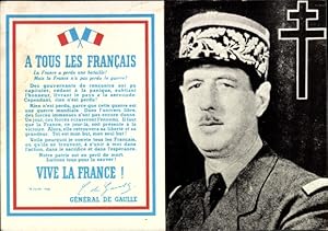 Image du vendeur pour Ansichtskarte / Postkarte A Tous les Francais, Vive la France, Charles de Gaulle, Portrait mis en vente par akpool GmbH