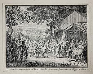 [Antique print, etching] Frederik Hendrik greeted by de Chatillon during the siege of Maastricht ...