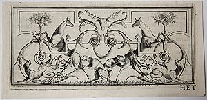 [Antique print, ornament, 1720] Ornament with deer, hunting dogs and leaf vines, published ca. 17...