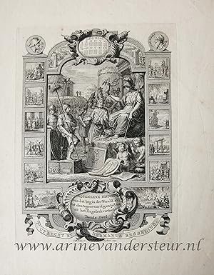 [Antique title page, 1744] Cartouche met allegorie op Romeinse Rijk [Algemeene Historie vol. II],...