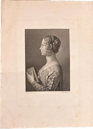 [Antique print, engraving, ca. 1830] Portrait of Madonna Laura by Nicollò Palmerini and Pietro Er...