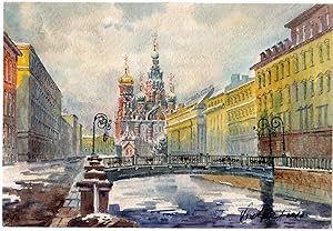 Antique Drawing-RUSSIA-ST PETERSBURG-ORTHODOX CHURCH-CANAL-Dalgonelow-2010