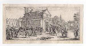 Antique Print-SOLDIERS-BURNING CHURCH-LUTING-CAPTURING PRIEST-Callot-1632
