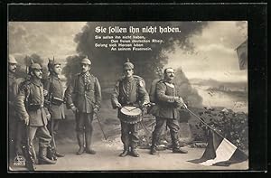 Image du vendeur pour Ansichtskarte Sie sollen ihn nicht haben, den freien deutschen Rhein, Musikkapelle in Uniform mit Pickelhauben mis en vente par Bartko-Reher