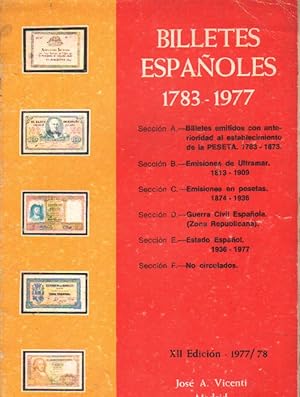 Imagen del vendedor de BILLETES ESPAOLES 1783 - 1977. XII EDICIN 1977/78 a la venta por Librera Raimundo