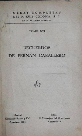 Seller image for Recuerdos de Fernn Caballero. for sale by Librera y Editorial Renacimiento, S.A.