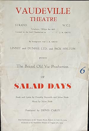 Seller image for SALAD DAYS By Dorothy Reynolds and Julian Slade 1954 (Bristol Old Vic Production) THEATRE PROGRAMME: for sale by Shore Books