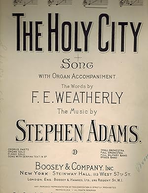 Imagen del vendedor de The Holy City Song with Organ Accompaniment - No. 3 in C - Vintage Sheet Music a la venta por ! Turtle Creek Books  !