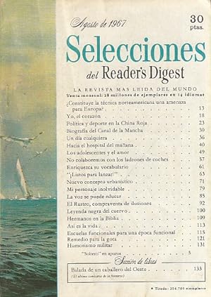Imagen del vendedor de SELECCIONES DEL READER'S DIGEST. AGOSTO 1967 a la venta por Librera Vobiscum