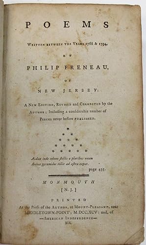 POEMS WRITTEN BETWEEN THE YEARS 1768 & 1794, BY PHILIP FRENEAU, OF NEW JERSEY. A NEW EDITION, REV...