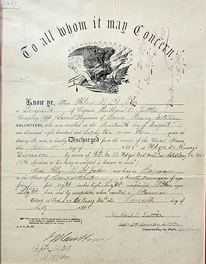 1865 Civil War Discharge Papers for Sergeant Allen B. St. John of the Second Regiment of Connecti...