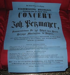 Programmzettel: Samstag den 17. April 1858 - Concert des Johann Petzmayer, Kammervirtuos Sr. Kgl....