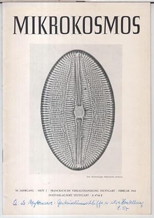 Image du vendeur pour Mikrokosmos. Februar 1961, Heft 2 des 50. Jahrgangs. - Aus dem Inhalt: Martin Deckart - Der Strudelwurm polycelis nigra / Werner Frank: Ein gefhrlicher Parasit - Der Prchenegel Schistosoma ( Bilharzia ) / Dieter He: Flechtenpilze / Siegfried Hoc: Die mikroskopische Bestimmung der Pflanzenfasern im Papier. mis en vente par Antiquariat Carl Wegner