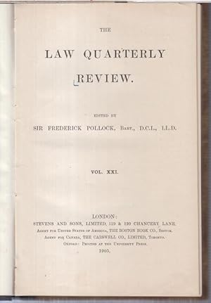 Bild des Verkufers fr The Law Quarterly Review. October 1905, Vol. XXI, No. LXXXIV. - From the contents: J. Westlake - The south african railway case and international law - a reply / Frank Evans: certification of shares / J. R. V. Marchant: The middle temple records / A. H. J. Greenidge: The development of roman marriage. zum Verkauf von Antiquariat Carl Wegner