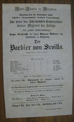 Besetzungsliste zu: Der Barbier von Sevilla. - Sonntag den 28. November 1858, viertes Abonnement,...