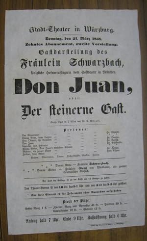 Besetzungszettel zu: Don Juan, oder: Der steinerne Gast. - Sonntag, den 21. März 1858, zehntes Ab...