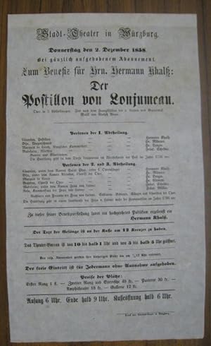 Besetzungsliste zu: Der Postillon von Lonjumeau. - Donnerstag, den 2. Dezember 1858, bei gänzlich...
