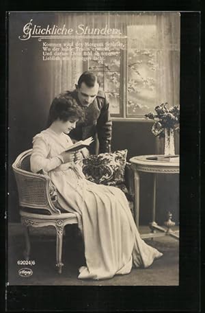 Bild des Verkufers fr Foto-Ansichtskarte Amag: AK Glckliche Stunden., Frau mit Mann in der Stube zum Verkauf von Bartko-Reher