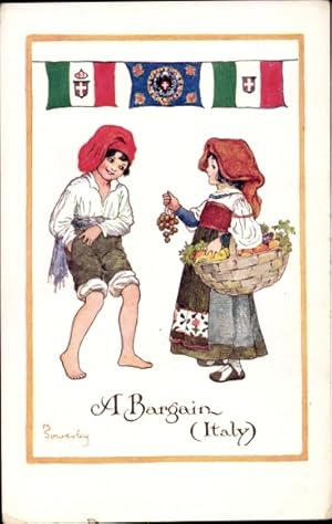 Seller image for Knstler Ansichtskarte / Postkarte Sowerby, A Bargain, Italy, Italien, Hndlerin, Trachten, Landesflagge - Little Folks of Many Lands for sale by akpool GmbH