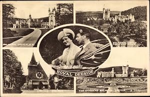 Bild des Verkufers fr Ansichtskarte / Postkarte King George VI and Queen Elizabeth, Royale Deeside, Balmoral Castle, Church zum Verkauf von akpool GmbH